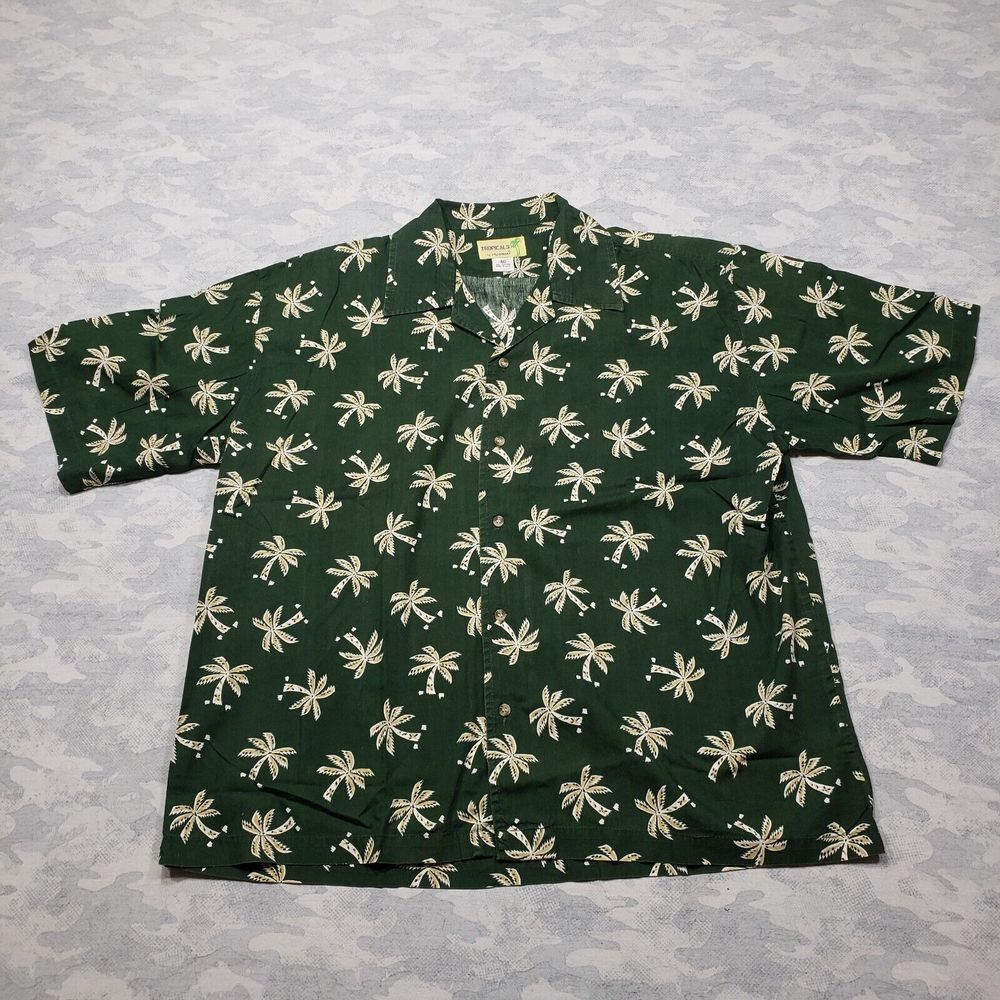 Tropicals By Fun‎ Boxers Hawaiian Shirt Mens Medium Green Palm Tree Print...